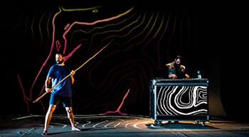 Storyteller Mitch King and composer and performer Blake Rhodes on stage in Flow. Photo by Kate Holmes. 